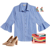 Our favourite picks to go with this flare sleeve button down shirt