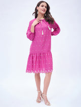 3/4 SLEEVE EMBROIDERED PEASENT DRESS