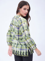 LONG SLEEVE CHECK SPLIT NECK TOP