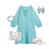Style our Aqua peasant dress with these accessories and you are good to go.
