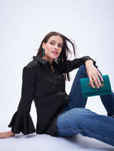 FLORAL JACQUARD FLARE SLEEVE SHIRT