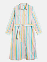 FIT & FLARE MULTI STRIPE SHIRTDRESS