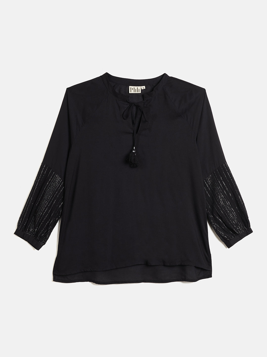 SPLIT NECK PEASENT STYLE TOP WITH TASSELS
