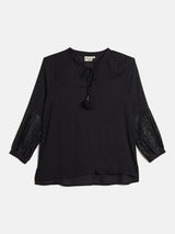 SPLIT NECK PEASENT STYLE TOP WITH TASSELS