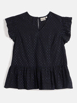 SPLIT NECK, RUFFLE SLEEVE PEPLUM