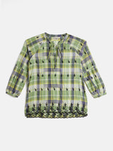 LONG SLEEVE CHECK SPLIT NECK TOP