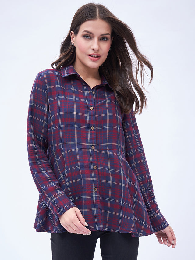 Ruffle Peplum Button-Down Shirt