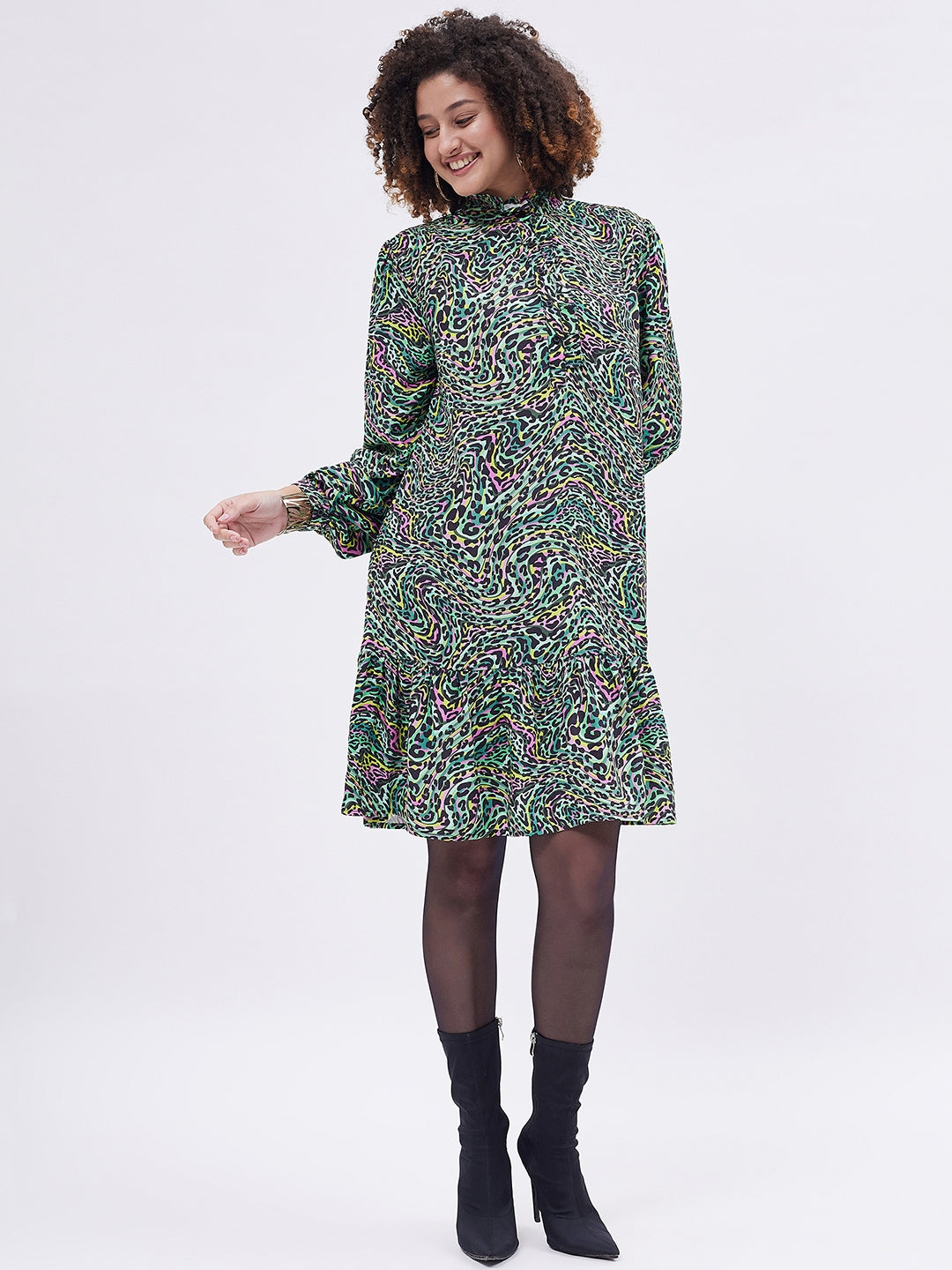 RUFFLE DETAIL FLARE BOTTOM DRESS
