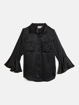 FLORAL JACQUARD FLARE SLEEVE SHIRT