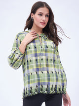 LONG SLEEVE CHECK SPLIT NECK TOP