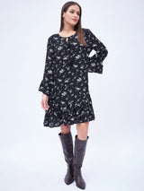 FLARE SLEEVE  SPLIT NECK PEASENT DRESS