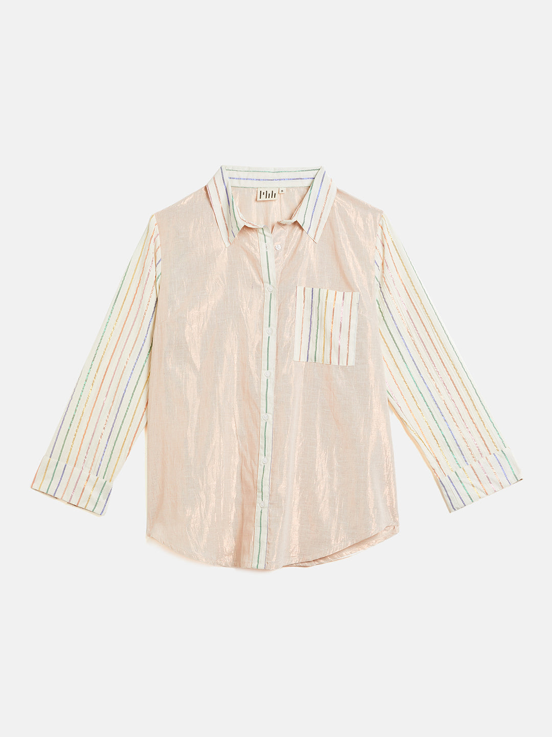 MIX AND MATCH METALLIC BUTTON DOWN SHIRT