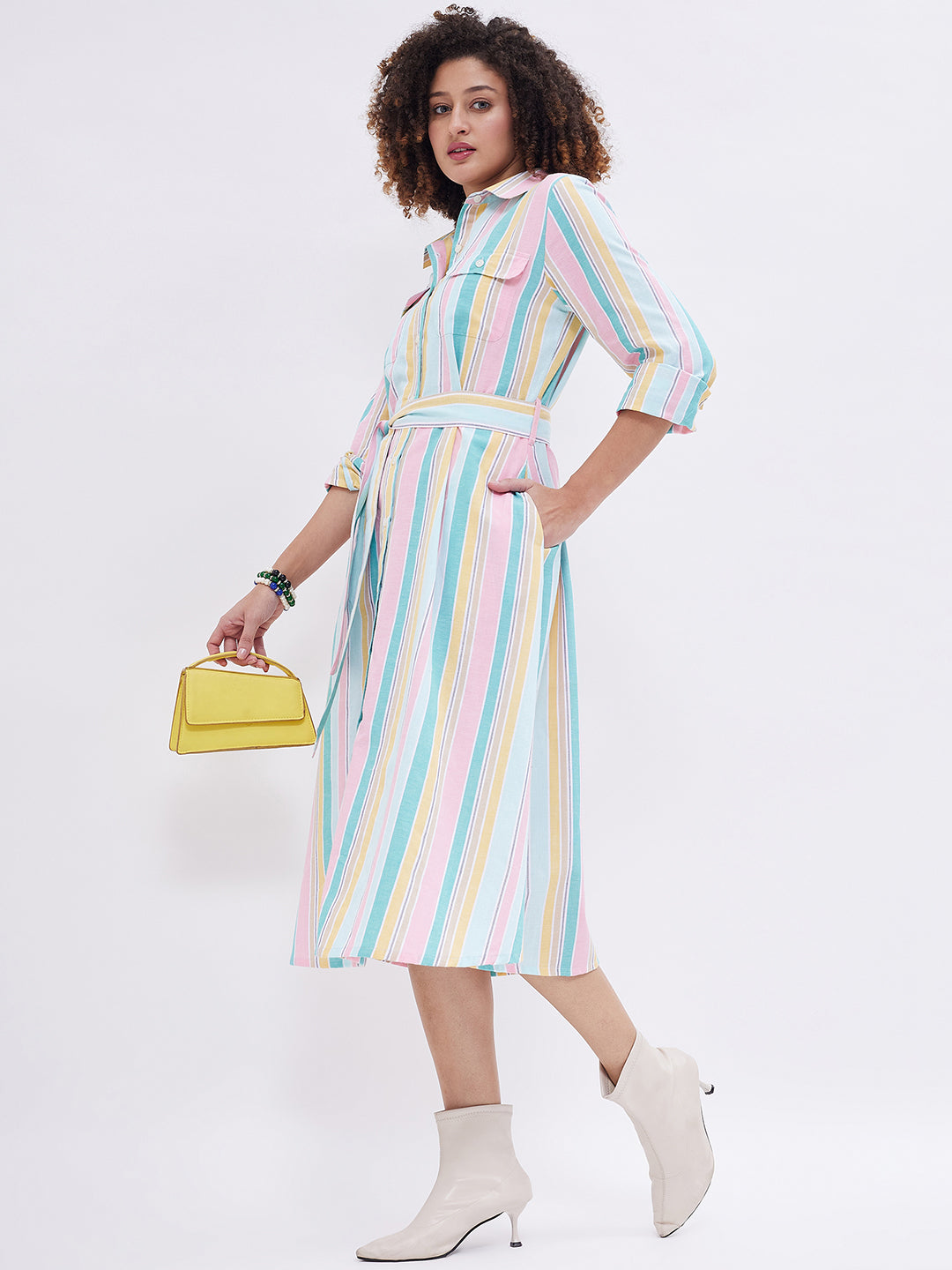 FIT & FLARE MULTI STRIPE SHIRTDRESS