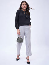 SPLIT NECK PEASENT STYLE TOP WITH TASSELS