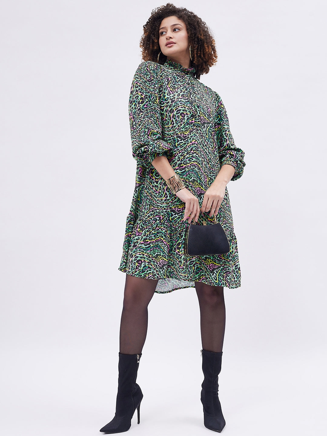 RUFFLE DETAIL FLARE BOTTOM DRESS