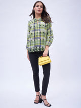 LONG SLEEVE CHECK SPLIT NECK TOP