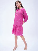 3/4 SLEEVE EMBROIDERED PEASANT DRESS