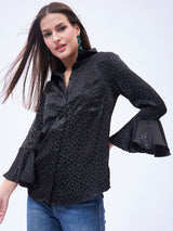 FLORAL JACQUARD FLARE SLEEVE SHIRT