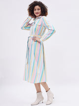 FIT & FLARE MULTI STRIPE SHIRTDRESS