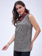 CONTRAST RUFFLE NECK DETAIL TOP