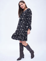 FLARE SLEEVE  SPLIT NECK PEASENT DRESS