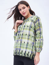 LONG SLEEVE CHECK SPLIT NECK TOP