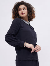 BLACK TOP WITH SPARKLY DRESS UP COLLAR