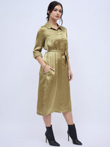 OLIVE GREEN SHIRTDRESS WITH WAIST TIE