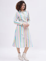 FIT & FLARE MULTI STRIPE SHIRTDRESS