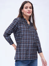 RUFFLE NECK 3/4 SLEEVE TOP