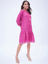 3/4 SLEEVE EMBROIDERED PEASANT DRESS