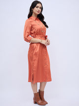 RUST SHIRTDRESS WITH WAIST TIE
