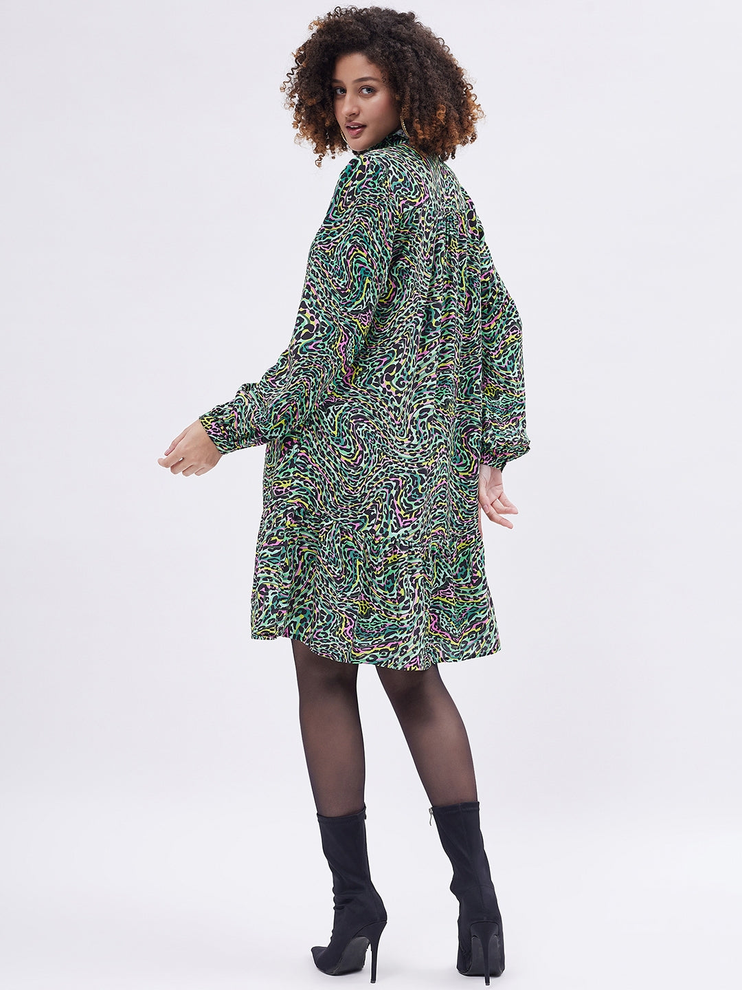 RUFFLE DETAIL FLARE BOTTOM DRESS