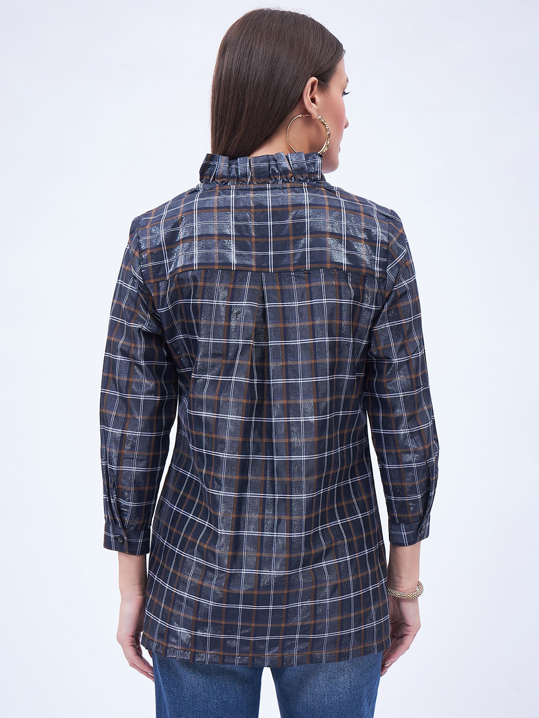 RUFFLE NECK 3/4 SLEEVE TOP
