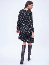 FLARE SLEEVE  SPLIT NECK PEASENT DRESS