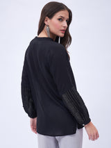 SPLIT NECK PEASENT STYLE TOP WITH TASSELS