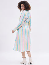 FIT & FLARE MULTI STRIPE SHIRTDRESS