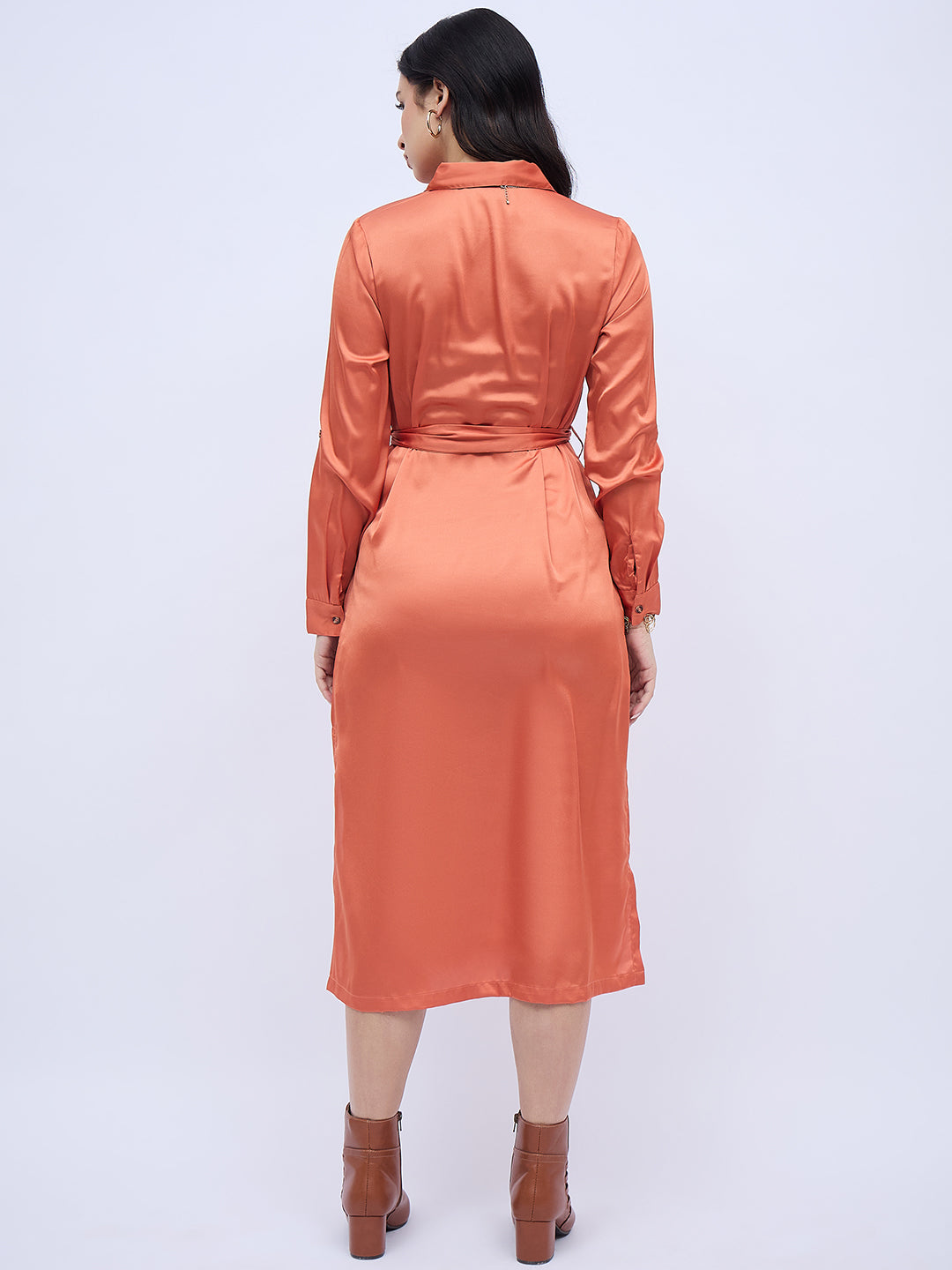 RUST SHIRTDRESS WITH WAIST TIE