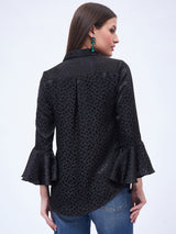 FLORAL JACQUARD FLARE SLEEVE SHIRT