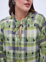LONG SLEEVE CHECK SPLIT NECK TOP