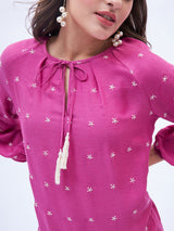 3/4 SLEEVE EMBROIDERED PEASANT DRESS