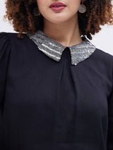 BLACK TOP WITH SPARKLY DRESS UP COLLAR