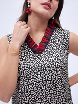 CONTRAST RUFFLE NECK DETAIL TOP