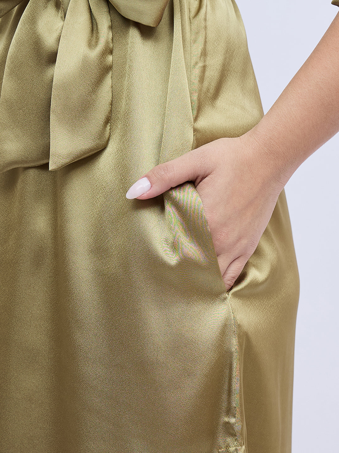 OLIVE GREEN SHIRTDRESS WITH WAIST TIE