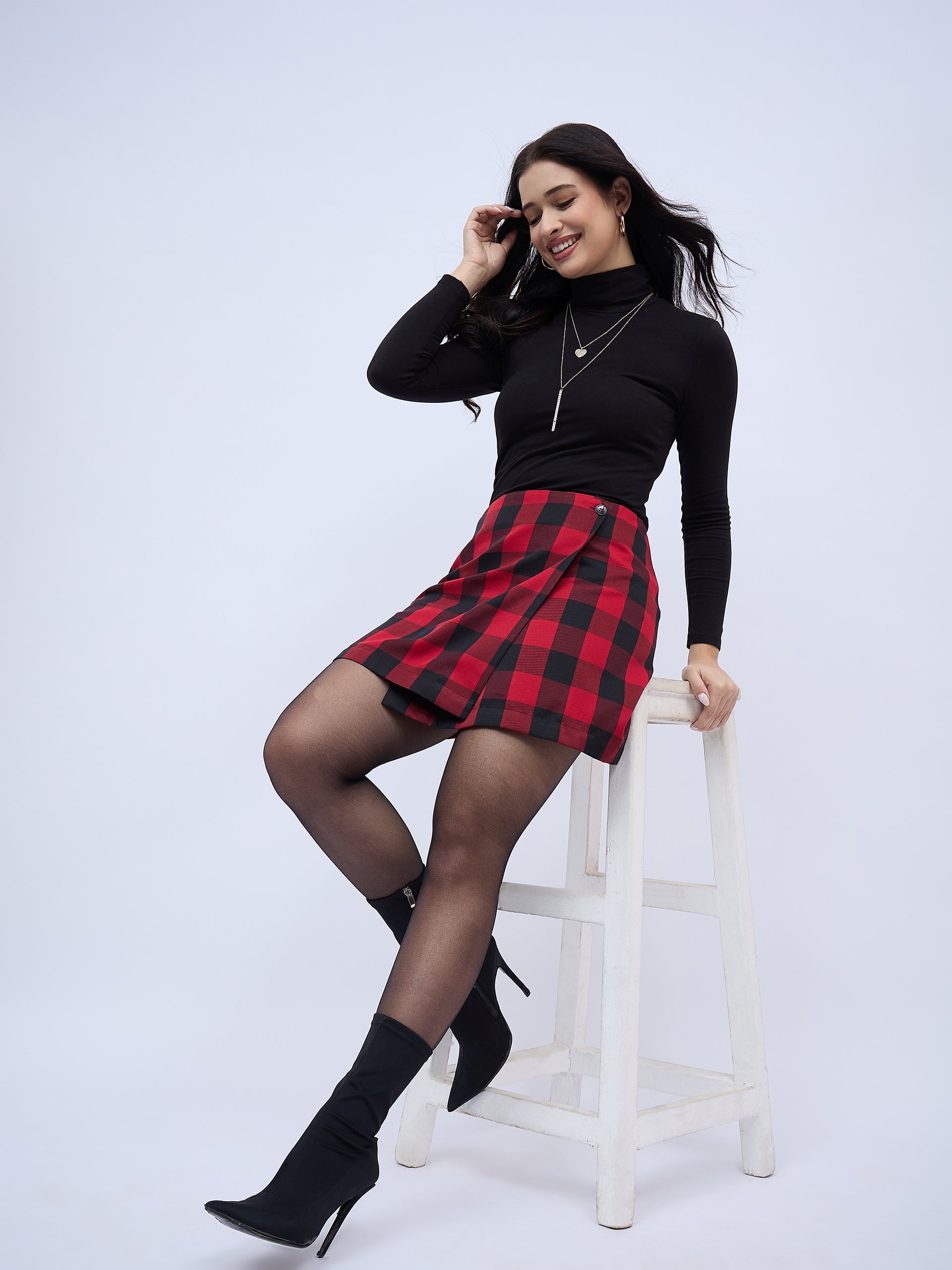 WRAP AROUND PLAID SKIRT