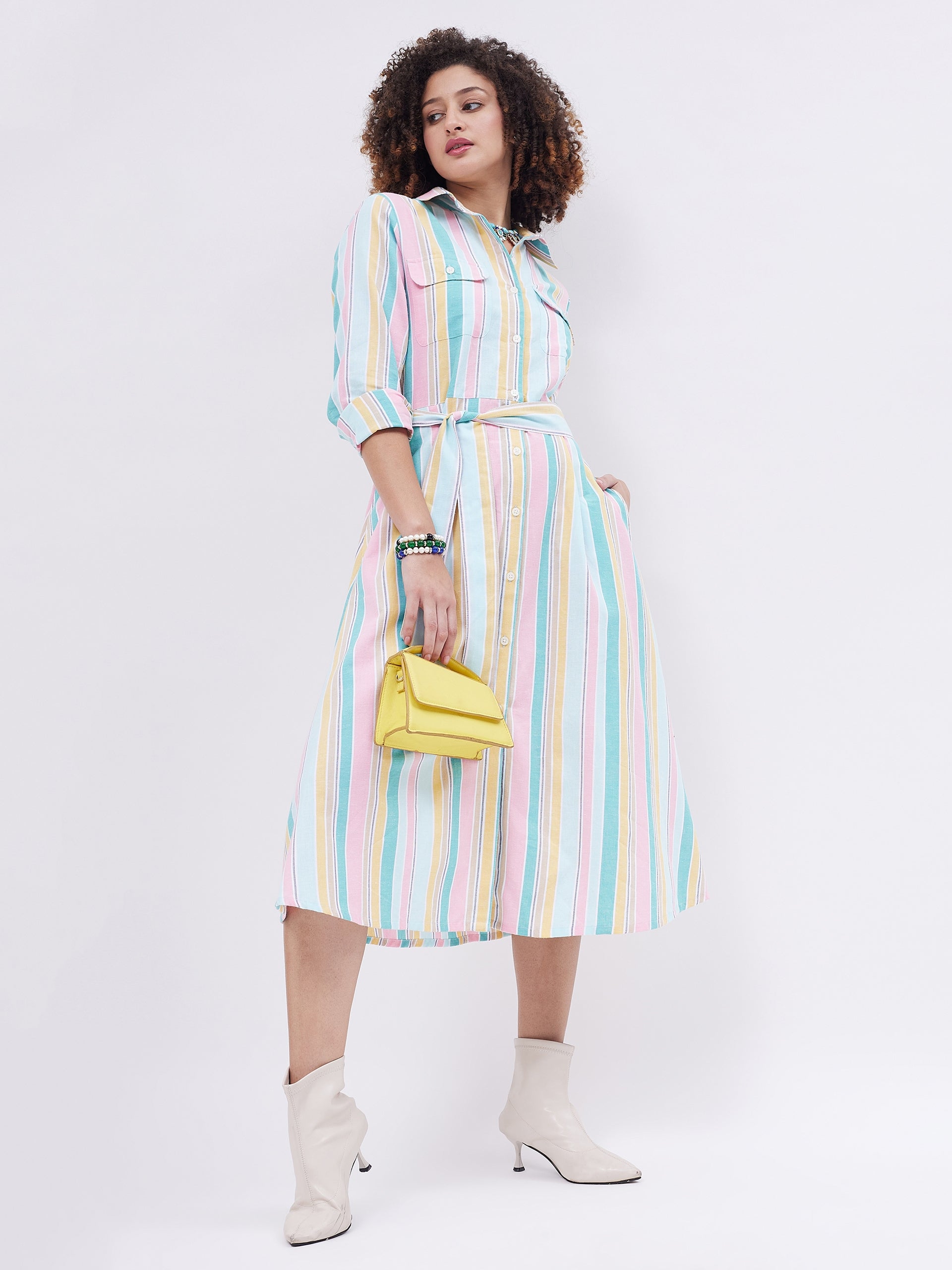 FIT & FLARE MULTI STRIPE SHIRTDRESS