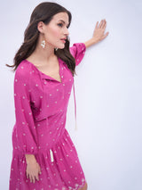 3/4 SLEEVE EMBROIDERED PEASANT DRESS