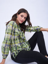 LONG SLEEVE CHECK SPLIT NECK TOP