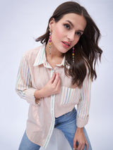 MIX AND MATCH METALLIC BUTTON DOWN SHIRT