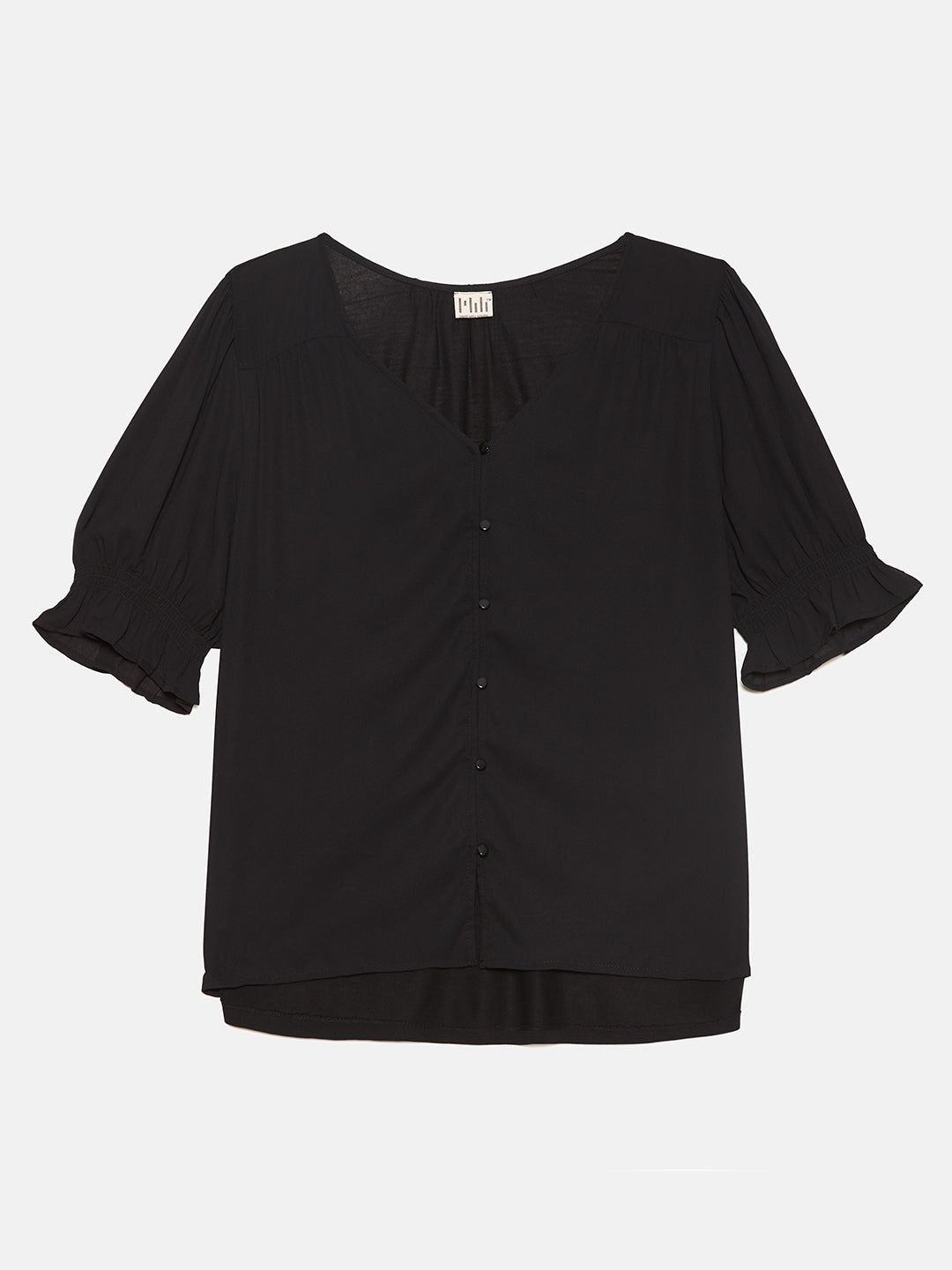 MIX MEDIA SHORT SLEEVE BLACK BLOUSE